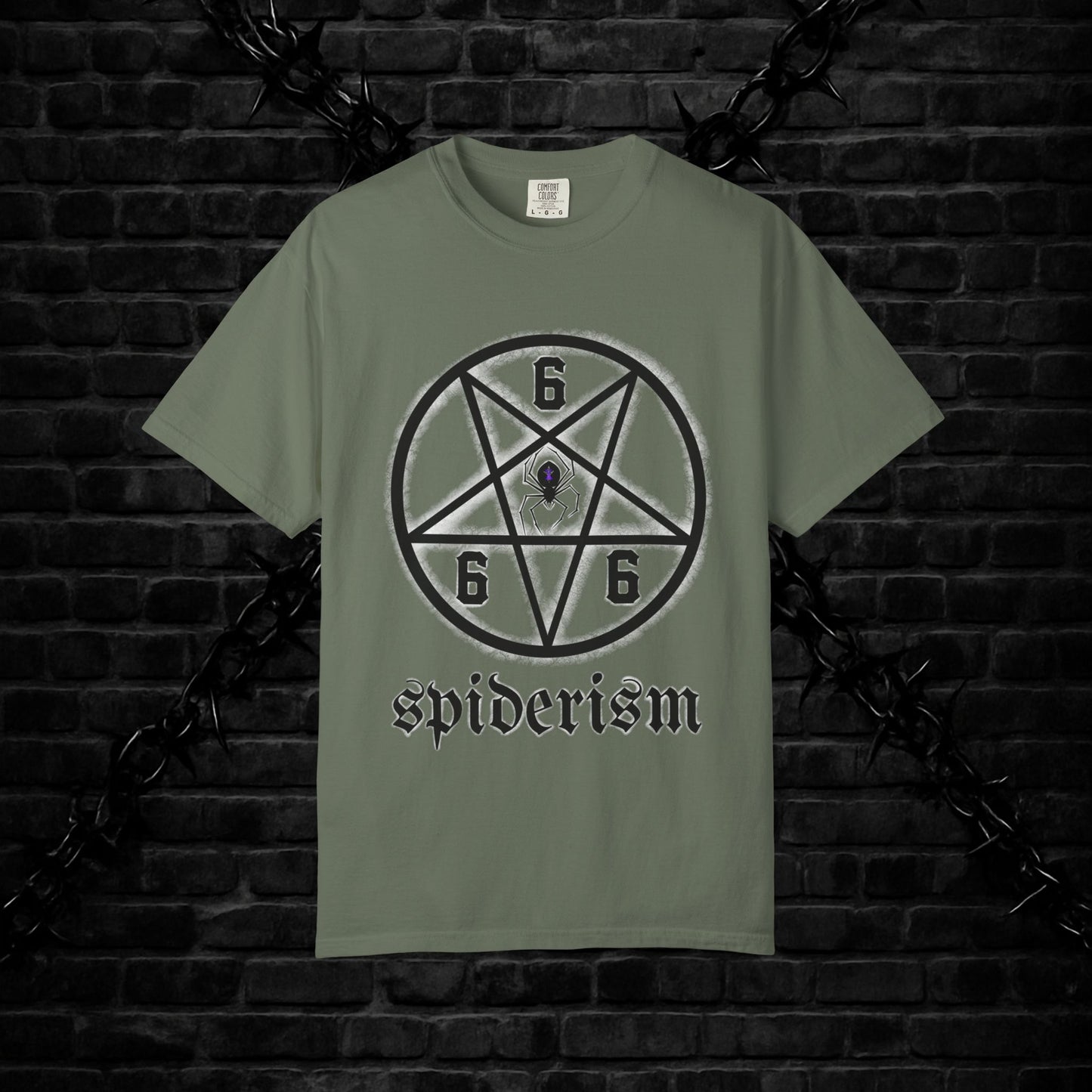 Gothic Unisex T-shirt with 666 Star Spiderism Design