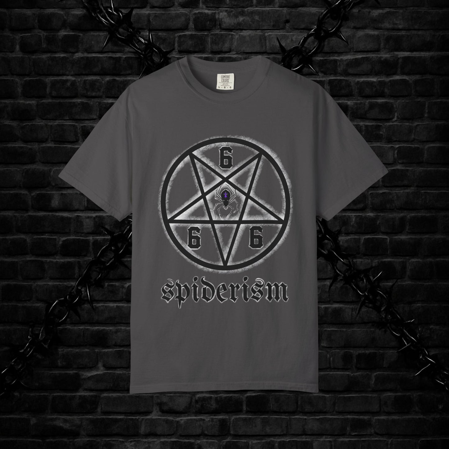 Gothic Unisex T-shirt with 666 Star Spiderism Design