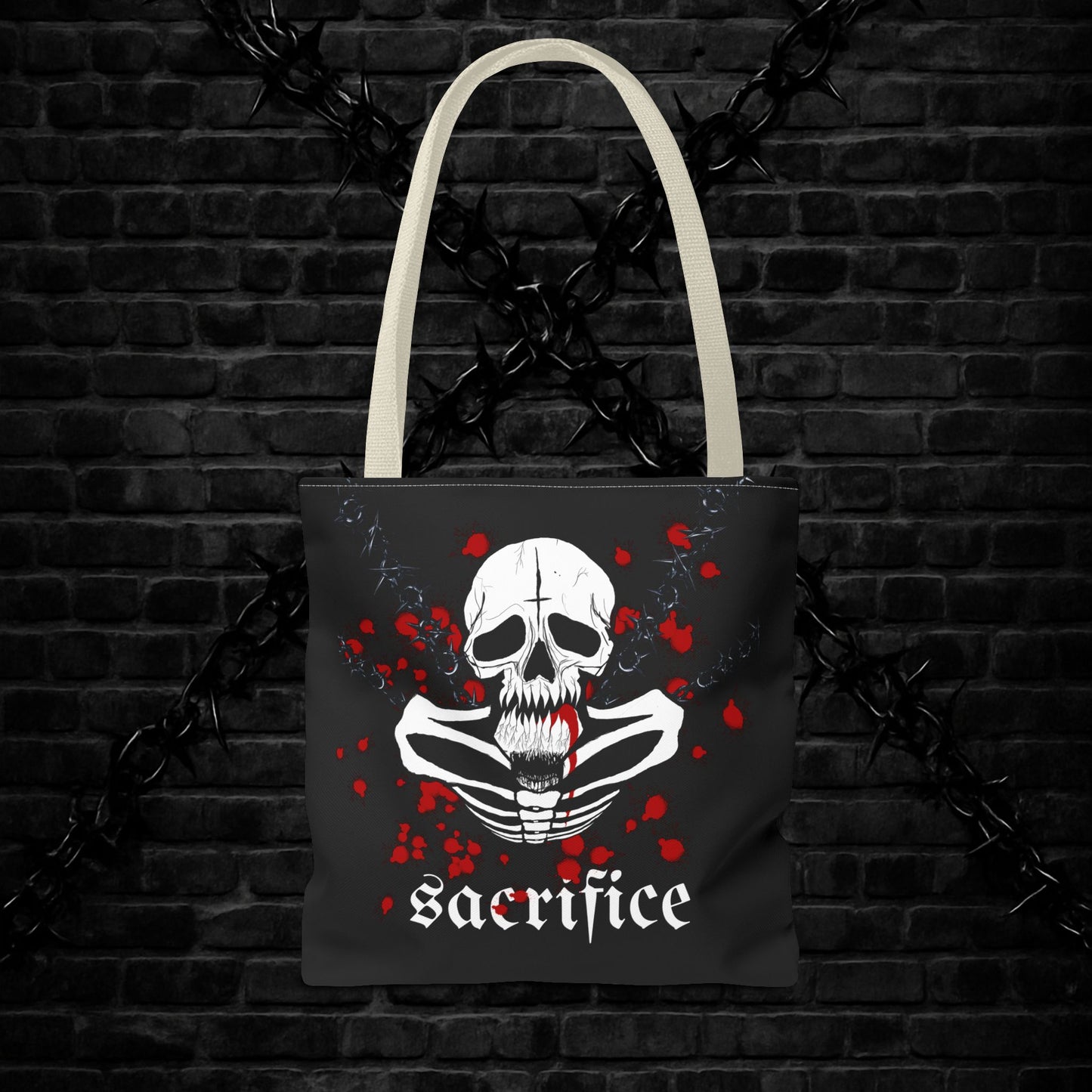 Gothic Skull Tote Bag, Sacrifice Graphic Bag, Dark Aesthetic Carryall, Spooky Gift for Halloween, Unique Artsy Shopper
