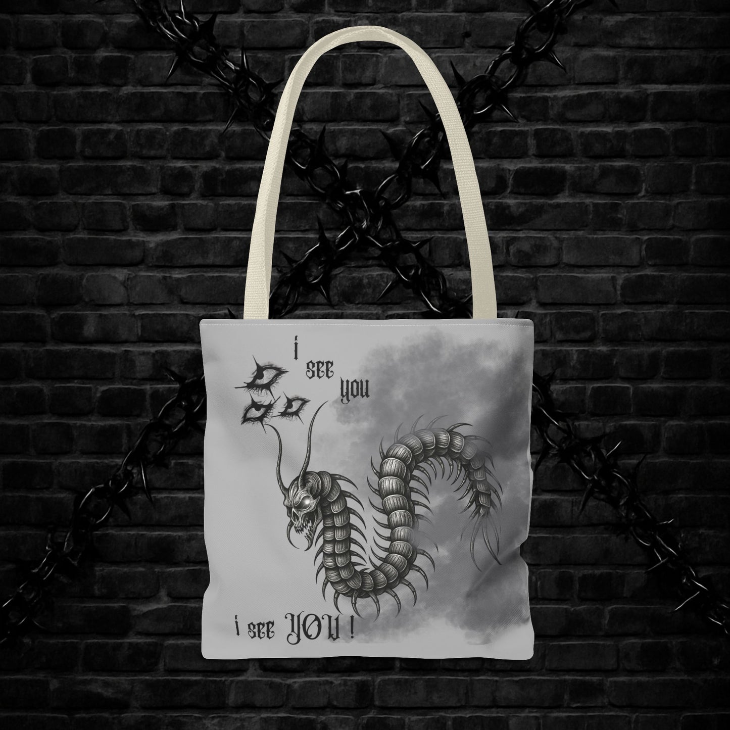 Goth Tote Bag with Centipede Dragon Print