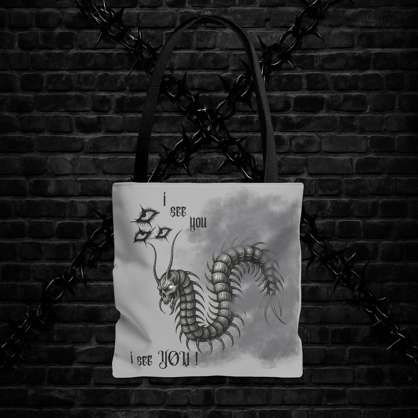 Goth Tote Bag with Centipede Dragon Print