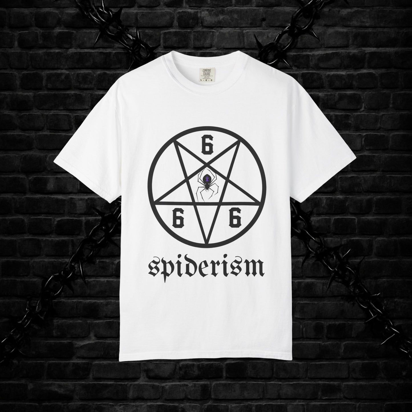 Gothic Unisex T-shirt with 666 Star Spiderism Design