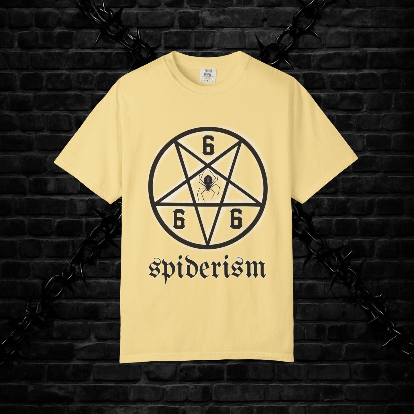 Gothic Unisex T-shirt with 666 Star Spiderism Design