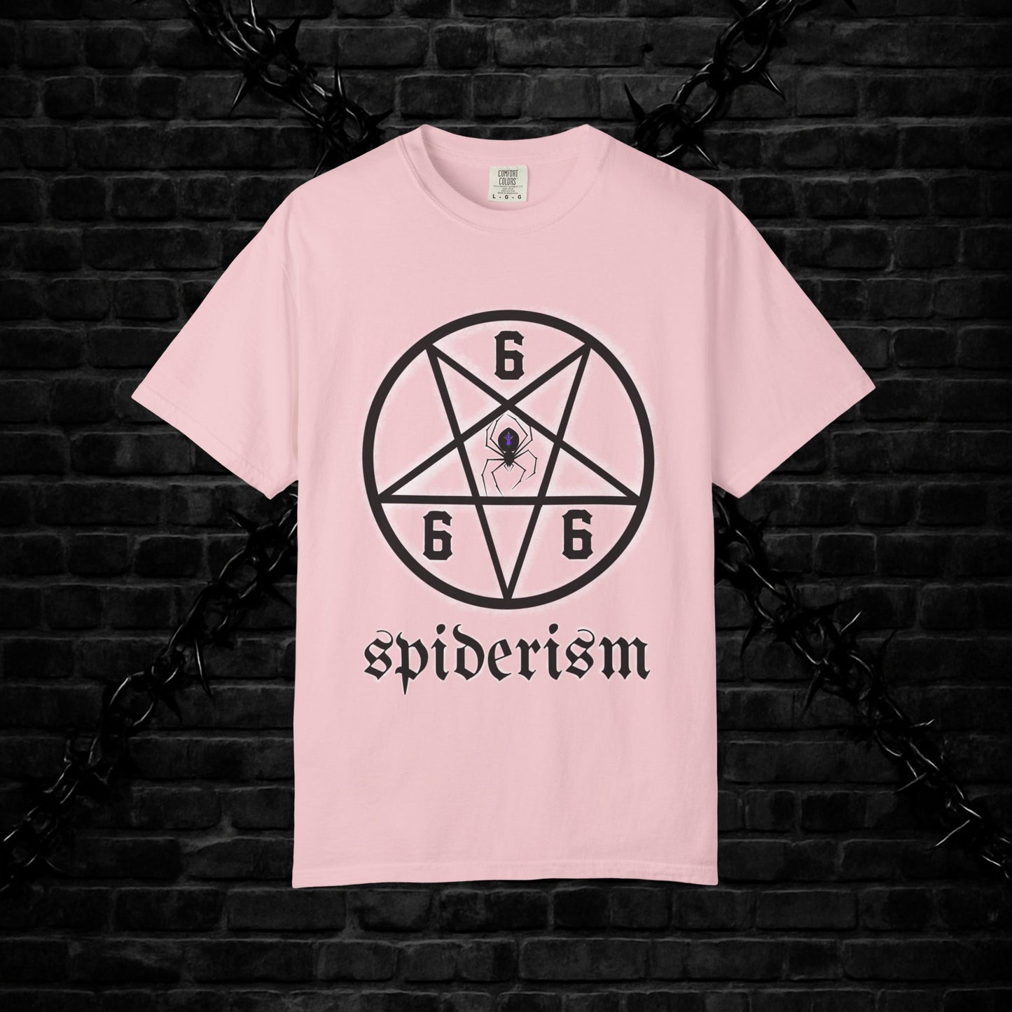 Gothic Unisex T-shirt with 666 Star Spiderism Design