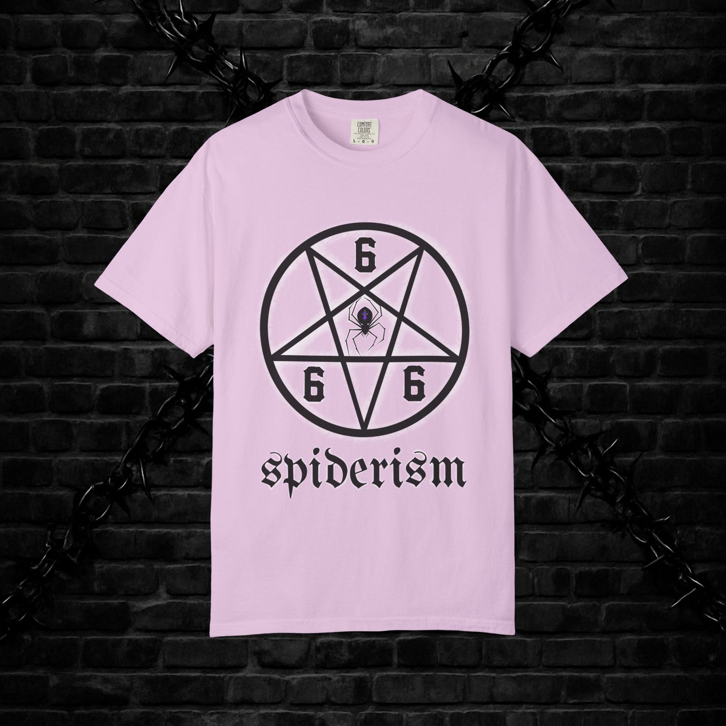 Gothic Unisex T-shirt with 666 Star Spiderism Design