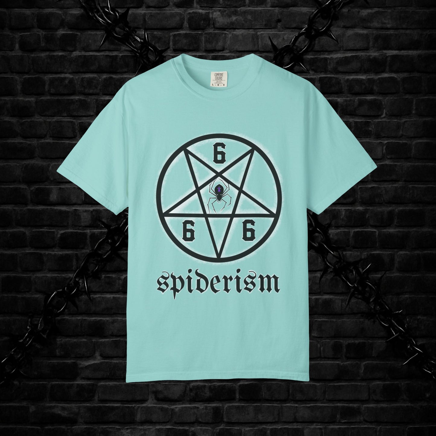 Gothic Unisex T-shirt with 666 Star Spiderism Design
