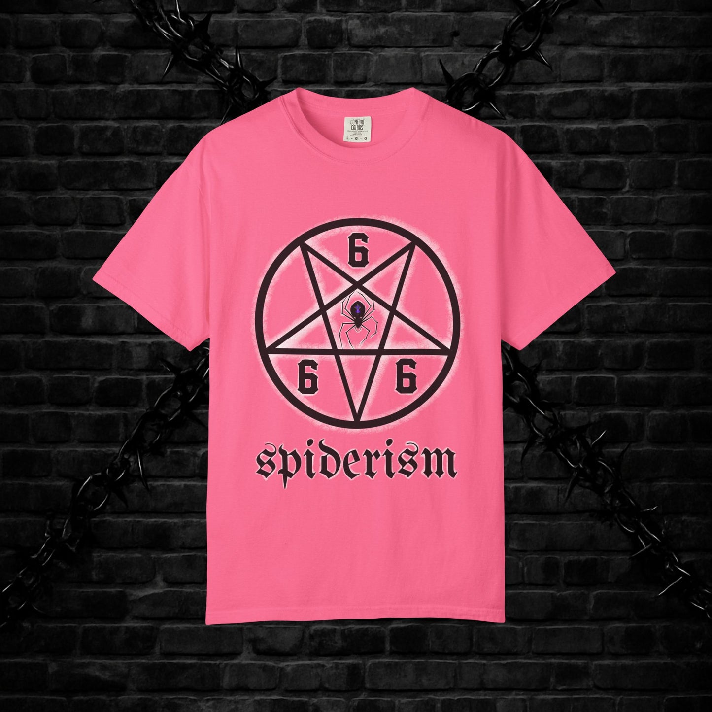 Gothic Unisex T-shirt with 666 Star Spiderism Design