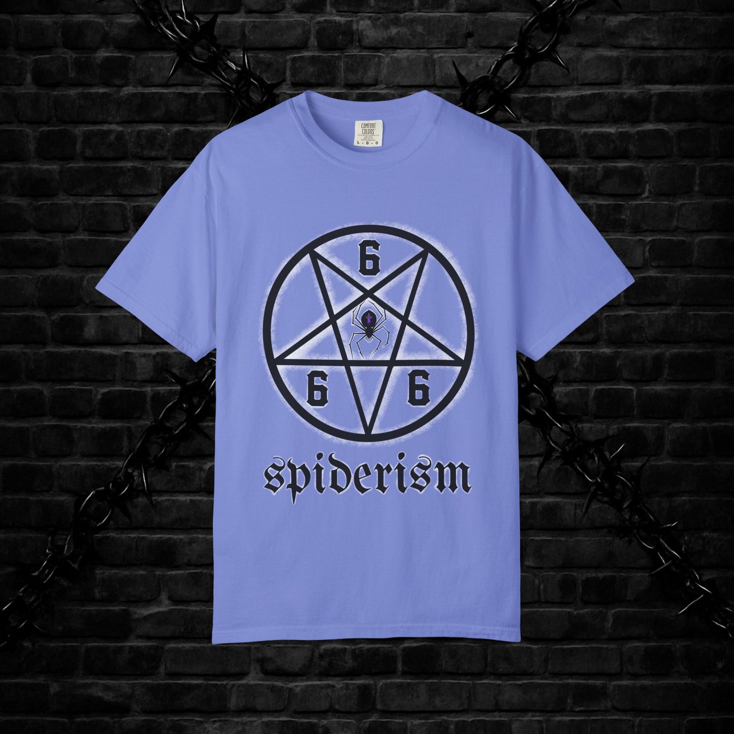 Gothic Unisex T-shirt with 666 Star Spiderism Design
