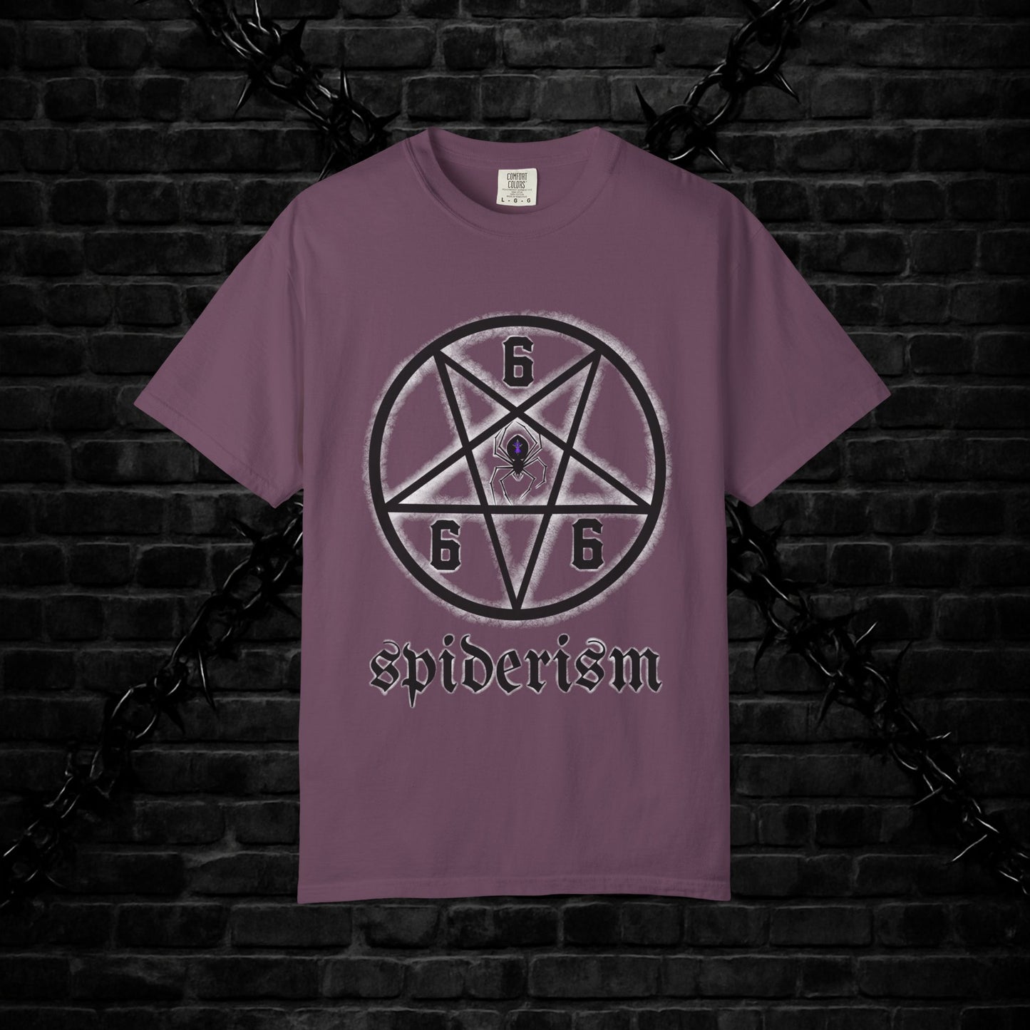 Gothic Unisex T-shirt with 666 Star Spiderism Design