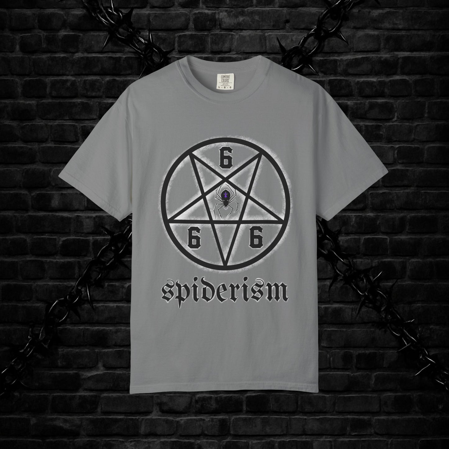 Gothic Unisex T-shirt with 666 Star Spiderism Design