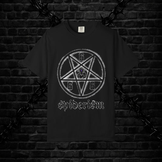 Gothic Unisex T-shirt with 666 Star Spiderism Design