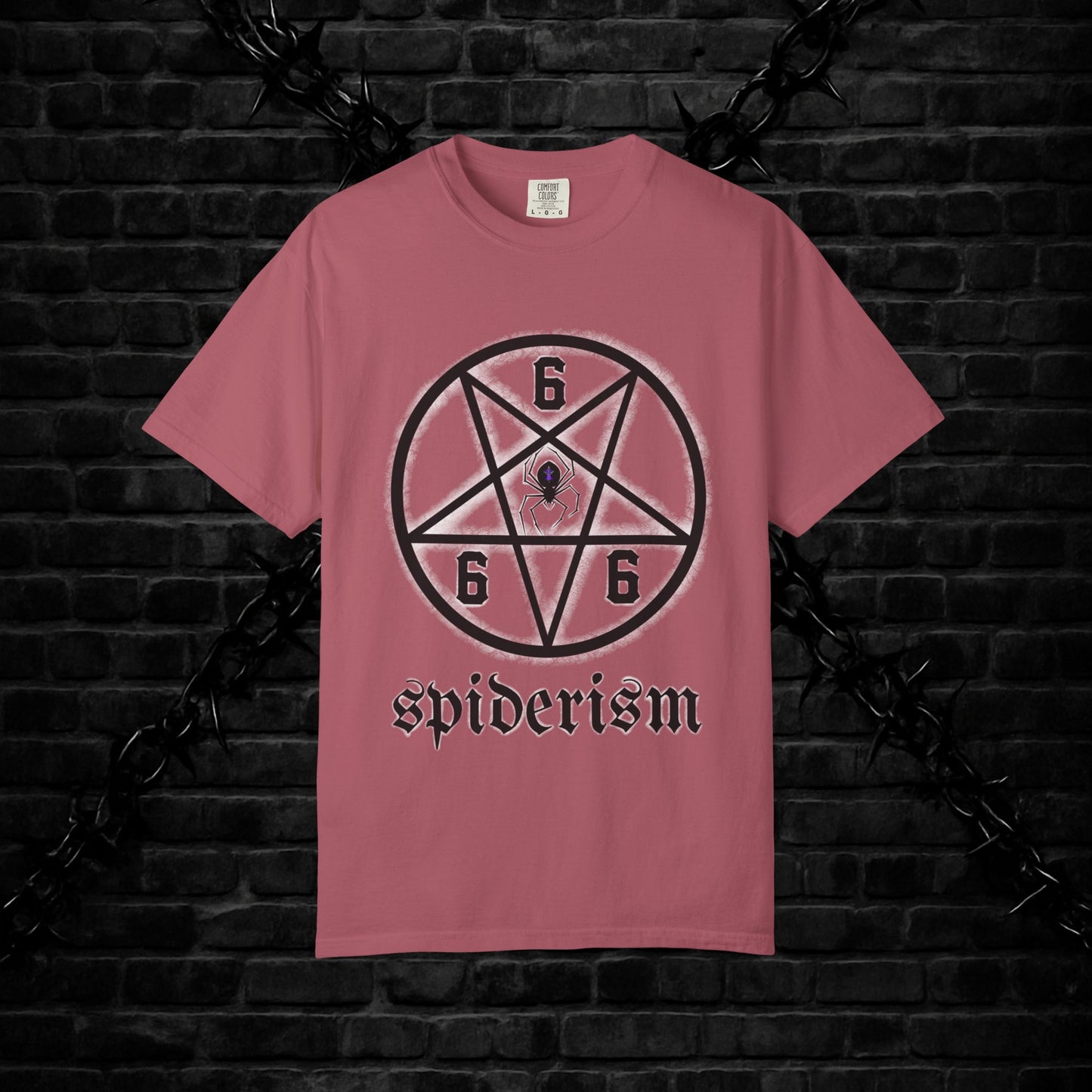 Gothic Unisex T-shirt with 666 Star Spiderism Design