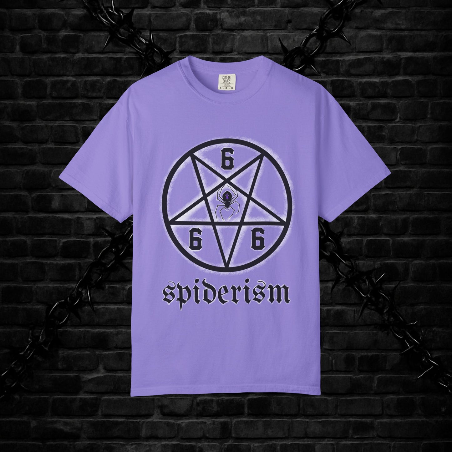 Gothic Unisex T-shirt with 666 Star Spiderism Design