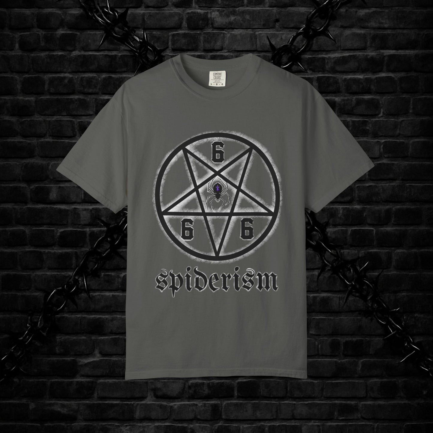 Gothic Unisex T-shirt with 666 Star Spiderism Design